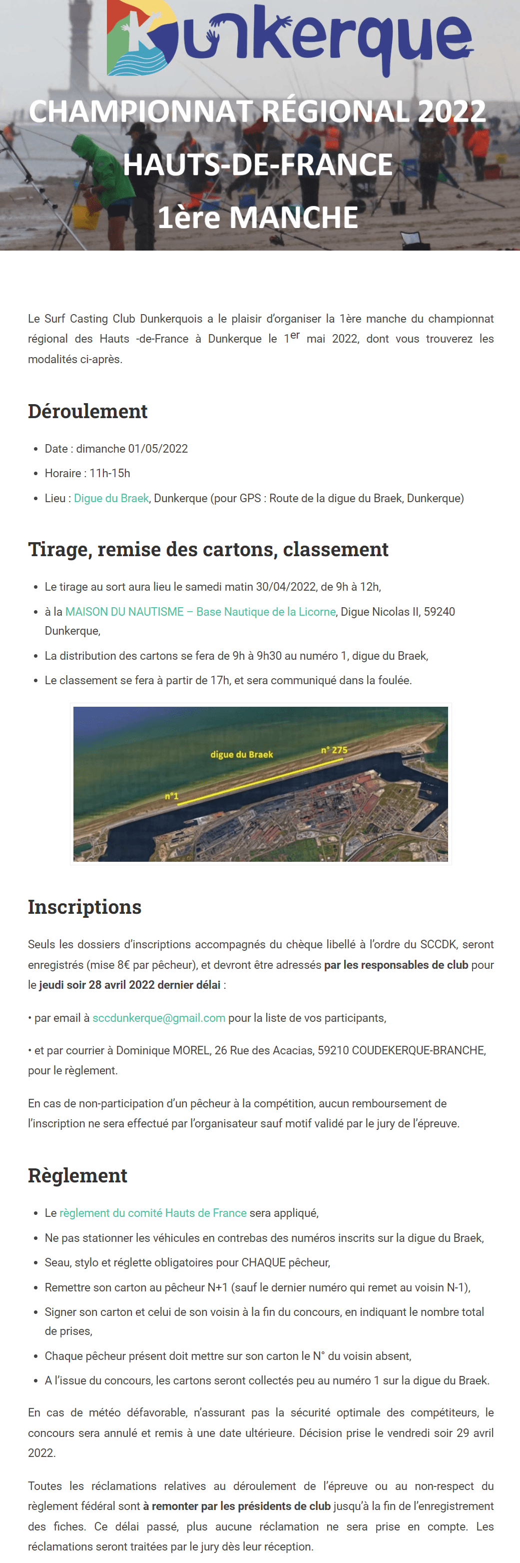 Plaquette de la 1ère manche Régionale de Surfcasting - 01/05/2022 - Digue du Braek