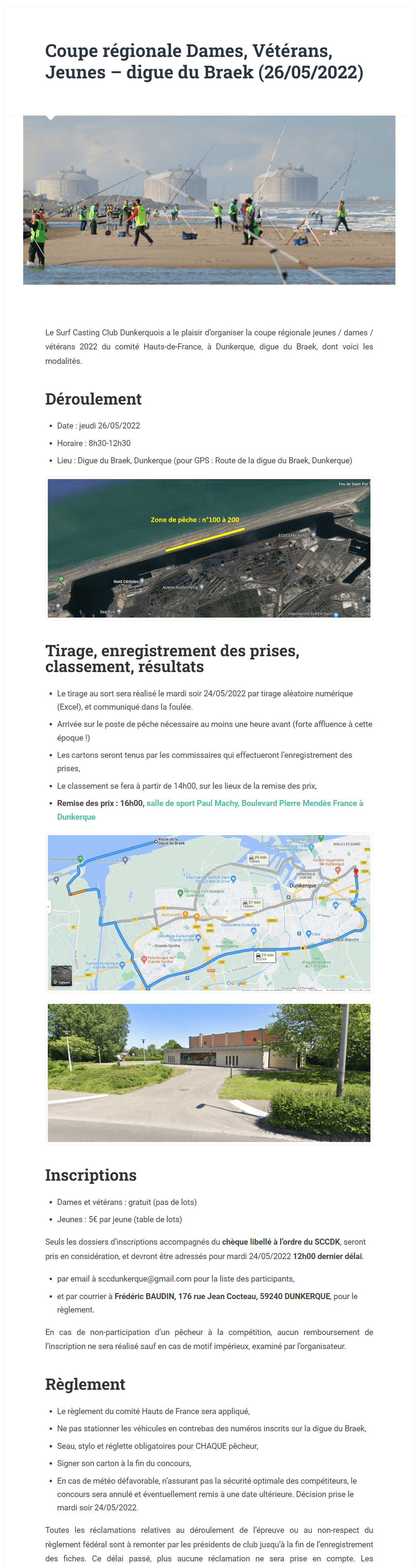 Plaquette de la Coupe Jeunes, Dames, Vétérans de Surfcasting - 26 mai 2022 - Digue du Braek