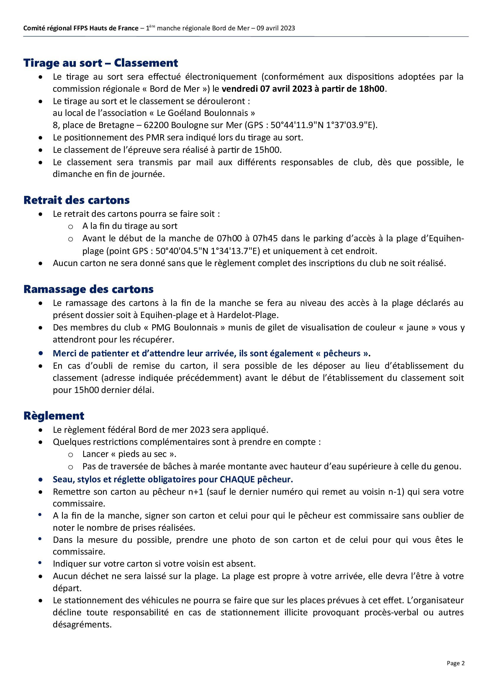 Plaquette 1ère manche régionale de Surfcasting des Hauts-de-France 2023.