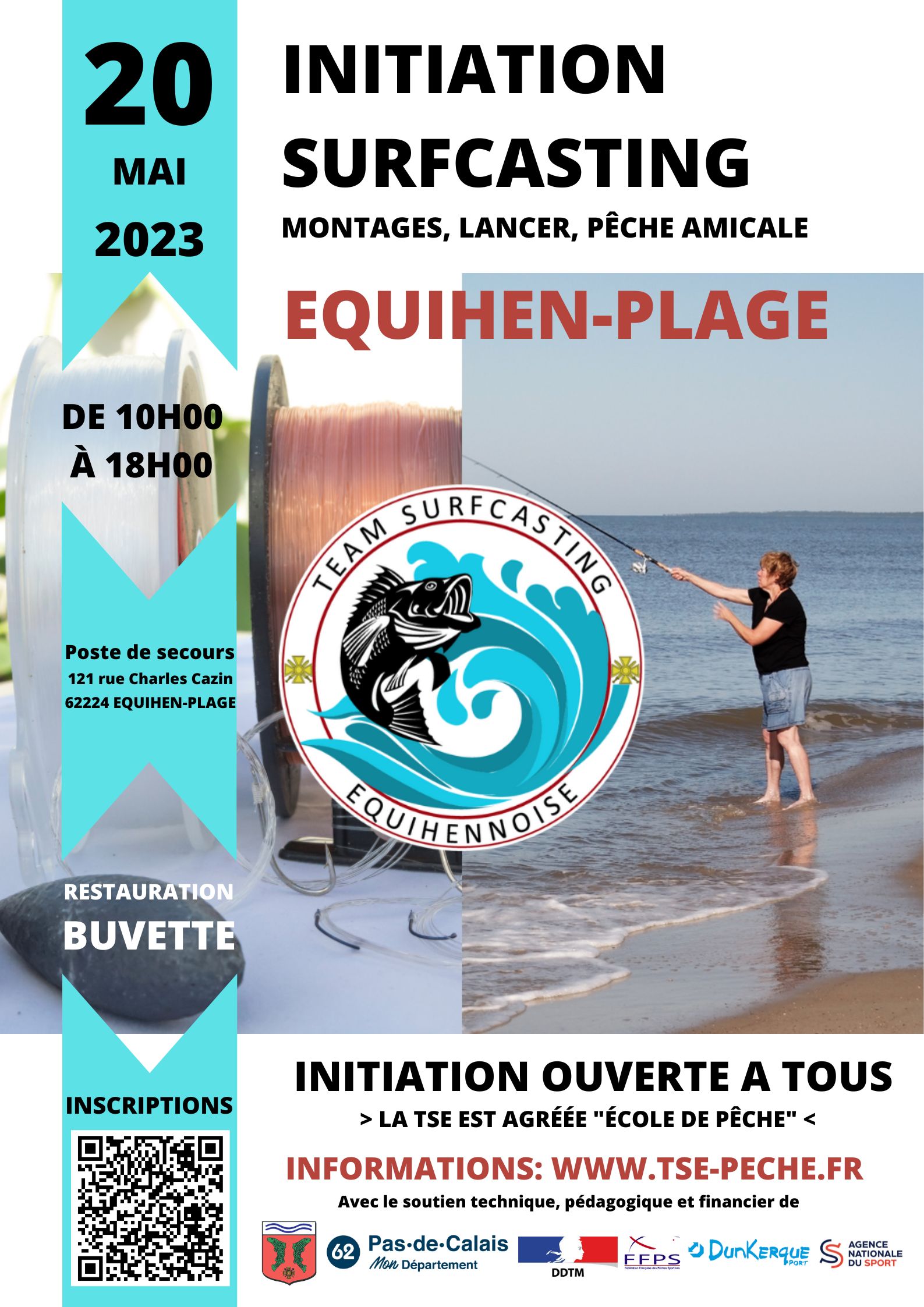 Affiche de l'atelier d'Initiation au Surfcasting - 20 mai 2023 - Equihen-Plage (Ouvert à tous)
