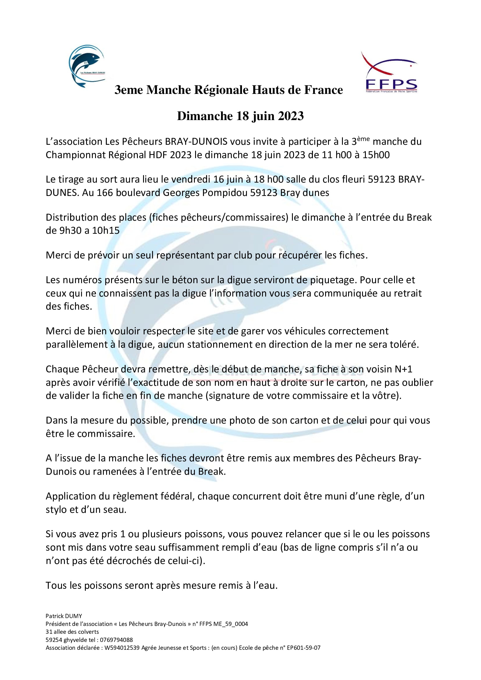 Plaquette de la 3ème manche régionale de Surfcasting des hauts-de-France 2023 à Dunkerque