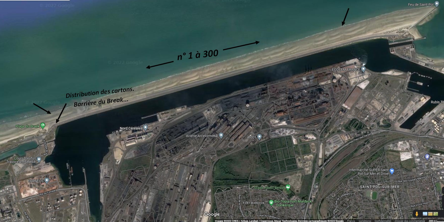 Plan de piquetage de la 3ème manche régionale de Surfcasting des hauts-de-France 2023 à Dunkerque