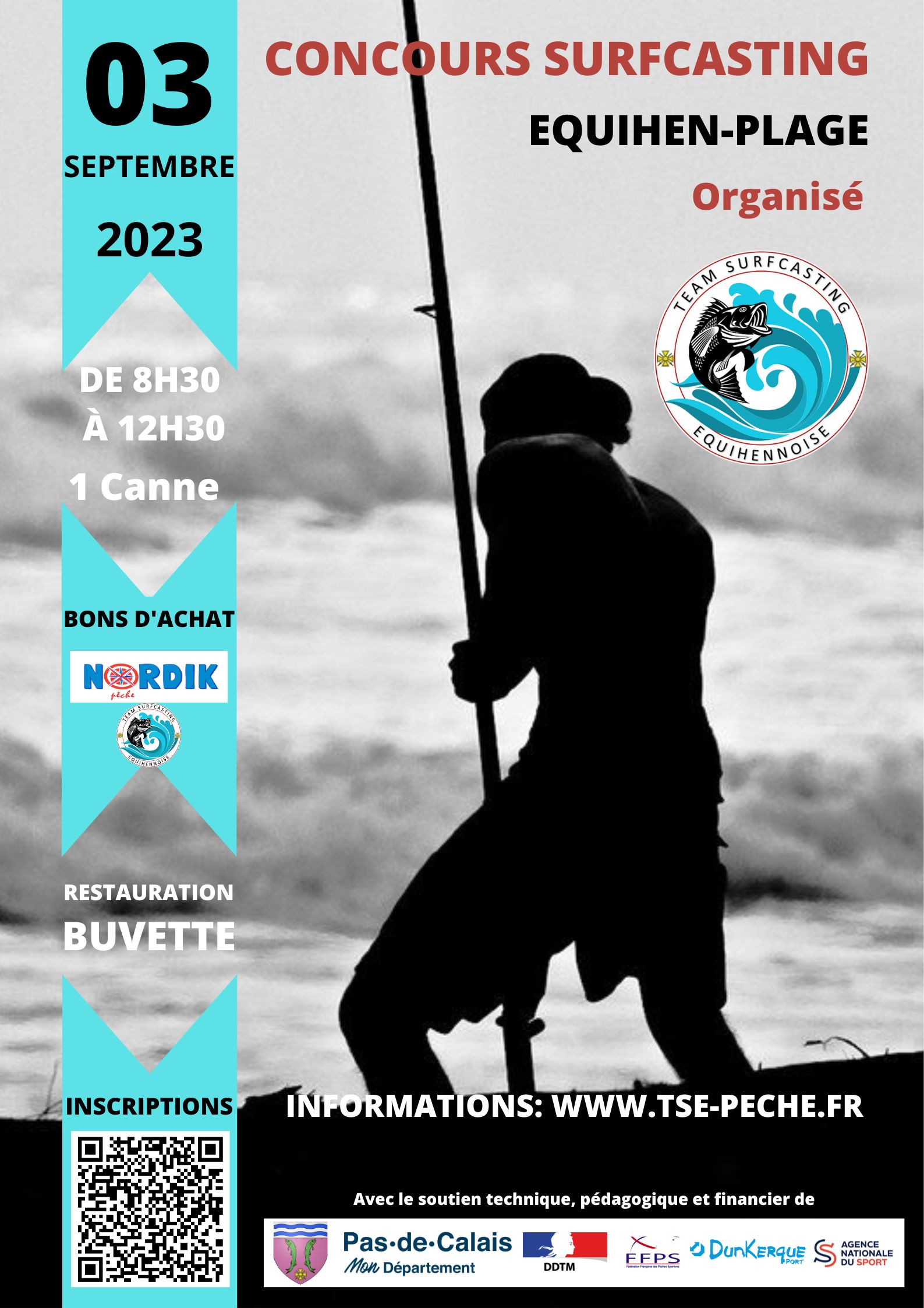 Affiche du Concours de Surfcasting - 3 septembre 2023 - Equihen-Plage (réservé TSE)