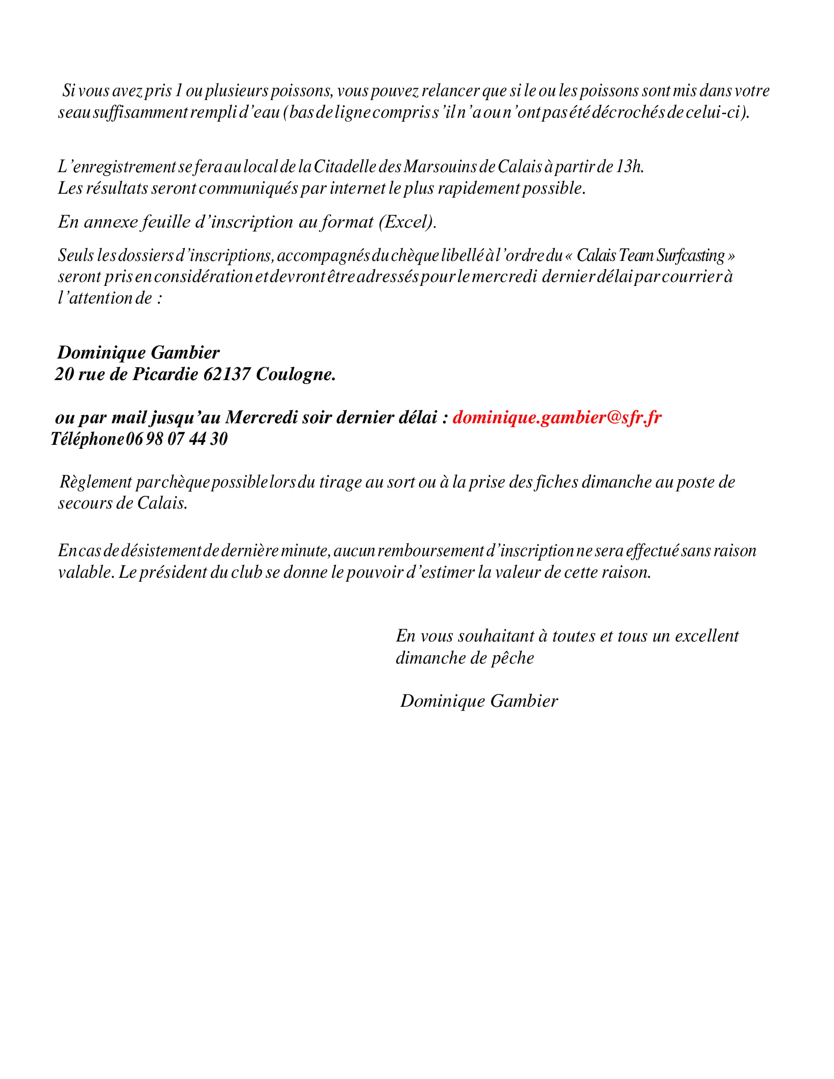 Plaquette de la 5ème Manche Régionale Surfcasting - 01 octobre 2023 - Calais