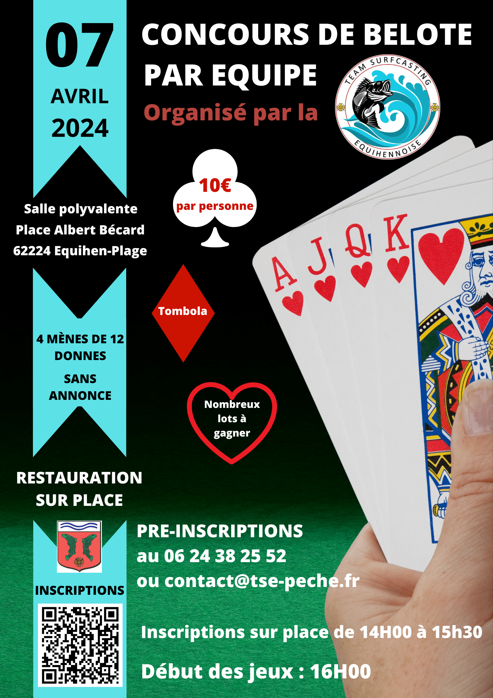 Affiche du concours de Belote de la TSE - 07 avril 2024 - Equihen-Plage