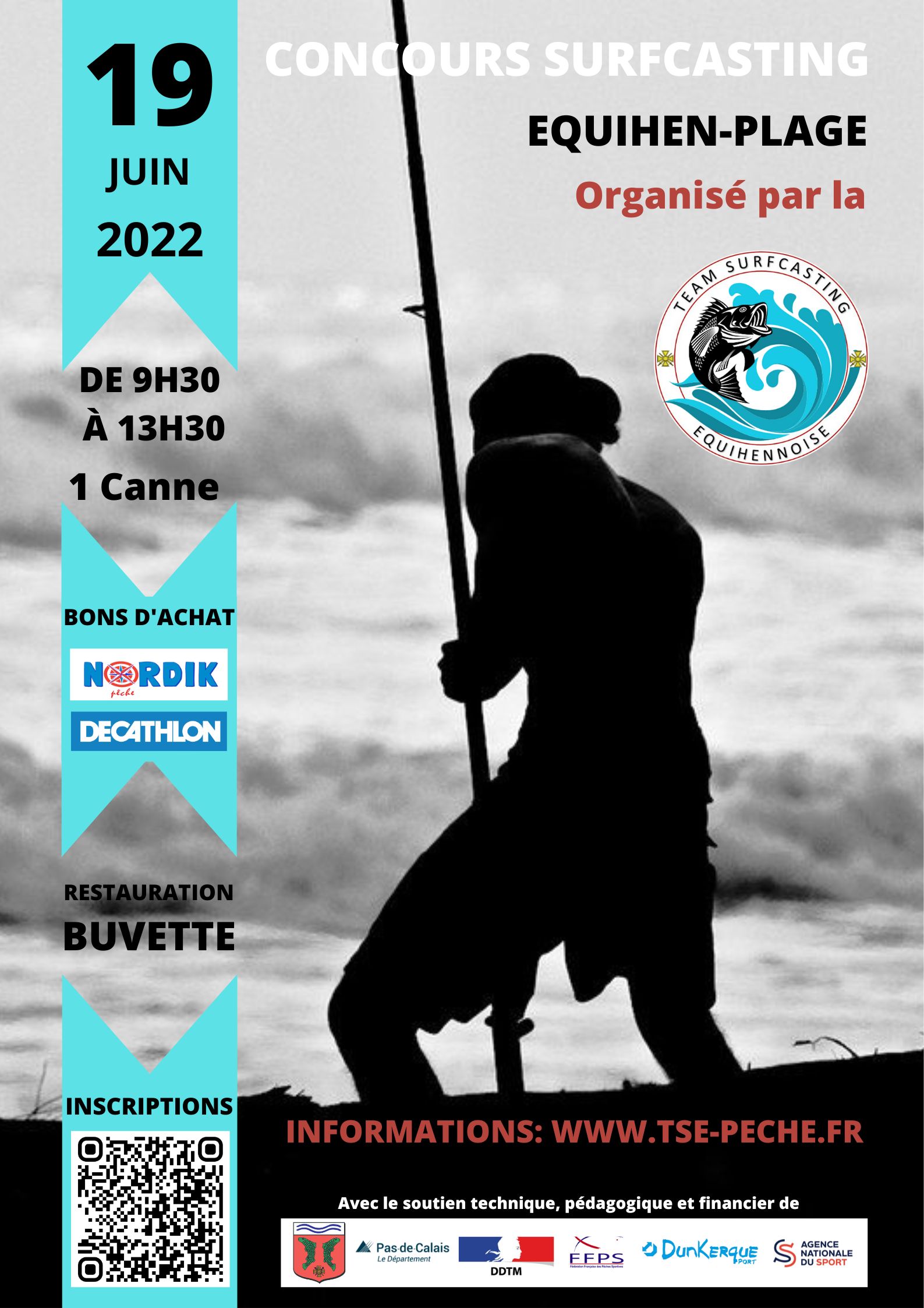 Affiche du Concours de peche en Surfcasting - 19 juin 2022 - Equihen-Plage 
