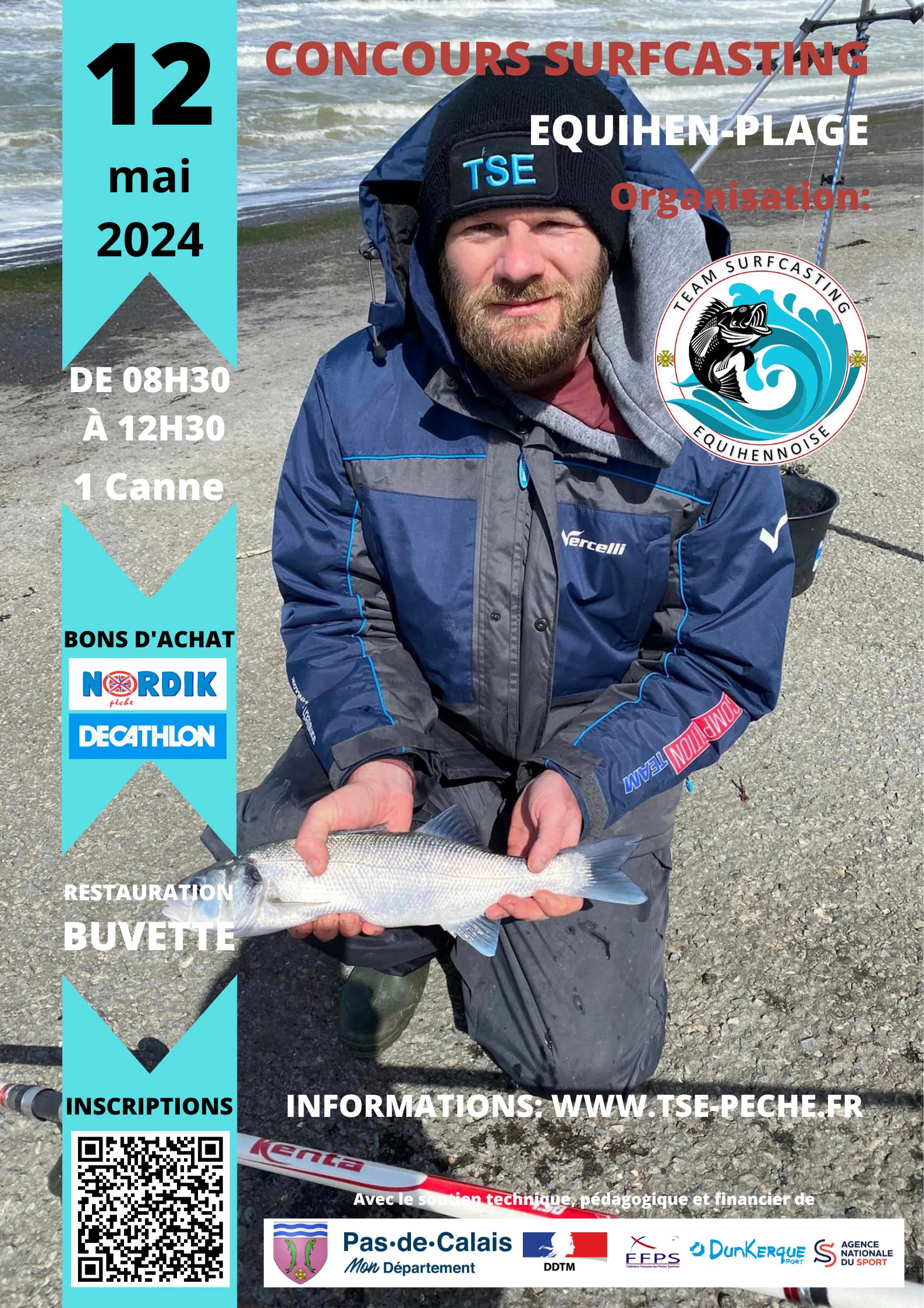 Affiche du Concours de Surfcasting – 12 mai 2024 – Equihen-Plage